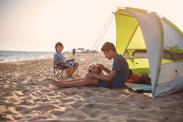 istock The boy's is camping on the beach 961793226