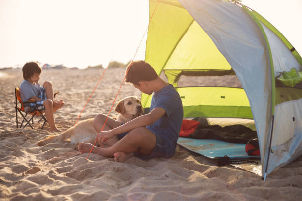 istock The boy's is camping on the beach 961793582