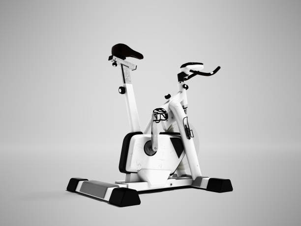 istock Modern white with black inserts an exercise bike 3d render on gray background with shadow 961798538