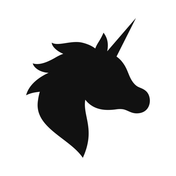 Unicorn black silhouette. Vector illustration drawing, isolated. Unicorn black silhouette. Vector illustration drawing, isolated. Black shape of unicorns head. Graphic icon, logo. unicorn stock illustrations