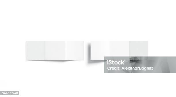 Blank White Trifold Booklet Mock Up Top View Stock Photo - Download Image Now - Brochure, Template, Square - Composition