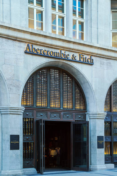 The boutique of Abercrombie and Fitch Munich, Germany - October 20, 2017:  The boutique of fashionable clothes of the trademark Abercrombie and Fitch in the center of the old city abercrombie fitch stock pictures, royalty-free photos & images