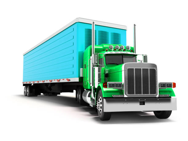 istock Truck green with blue trailer 3d render on white background with shadow 961802724
