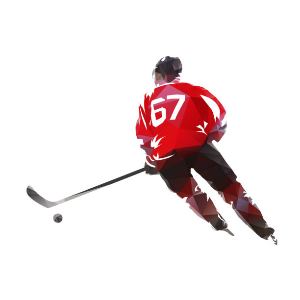 istock Ice hockey player in red jersey, polygonal vector isolated illustration 961803374