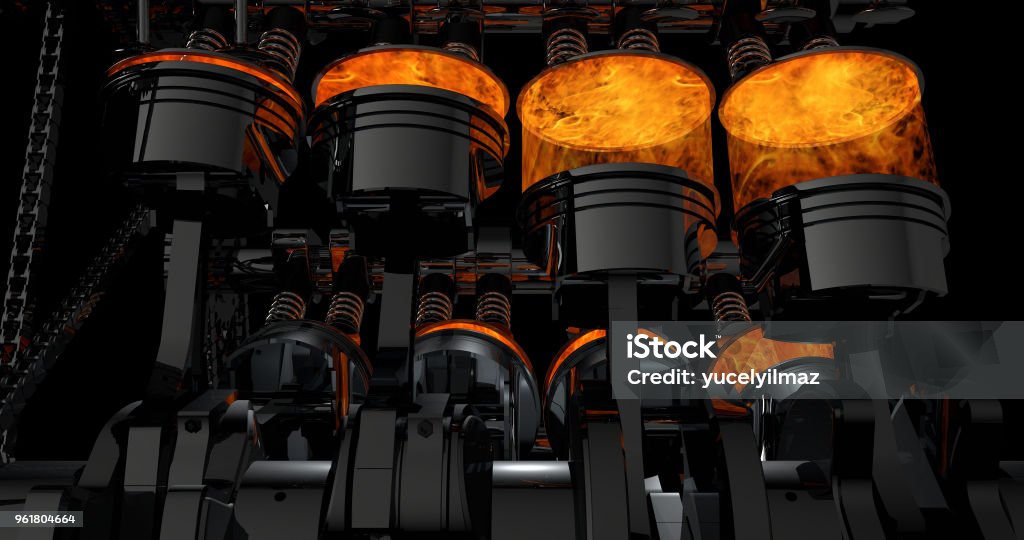 3D Rendering der V8-Motor mit Explosionen - Lizenzfrei Motor Stock-Foto