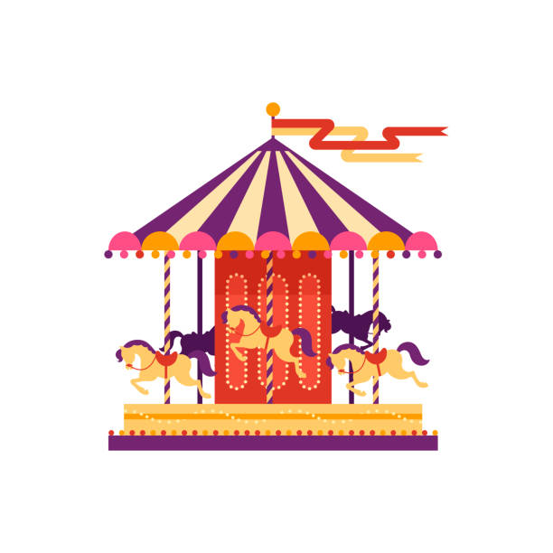 istock Colorful carousel with horses, amusement park element in flat style isolated on white background. Children s entertainment, merry-go-round, funfair carnival vector illustration 961805010