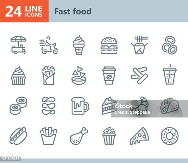 Fast Food Line Vector Icons Stock Illustration - Download Image Now - Icon Symbol, Snack, Taco