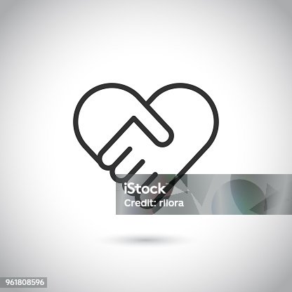 istock Two hands in shape of heart. Vector modern thin line icon. 961808596