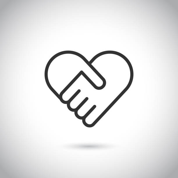 Two hands in shape of heart. Vector modern thin line icon. Two hands in shape of heart. Vector modern thin line icon on gray background. charitable foundation stock illustrations