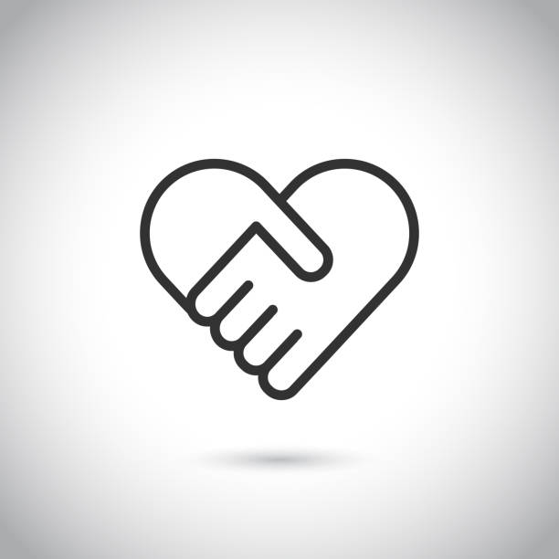 Two hands in shape of heart. Vector modern thin line icon. Two hands in shape of heart. Vector modern thin line icon on gray background. unity stock illustrations