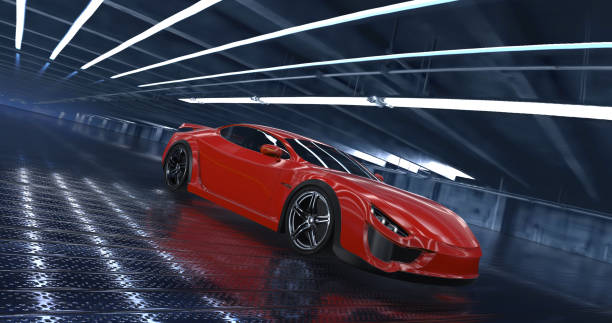 istock Generic Luxury concept sports car 3d model in a showroom 961808778