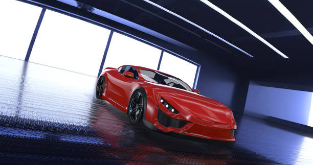 istock Generic Luxury concept sports car 3d model in a showroom 961809036
