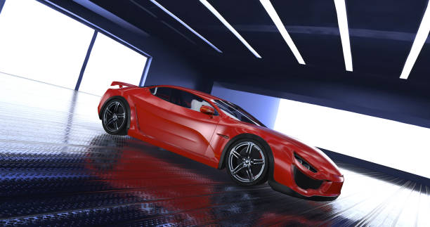 istock Generic Luxury concept sports car 3d model in a showroom 961809168