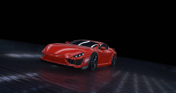 istock Generic Red sports car moving on metal surface at night 961809542