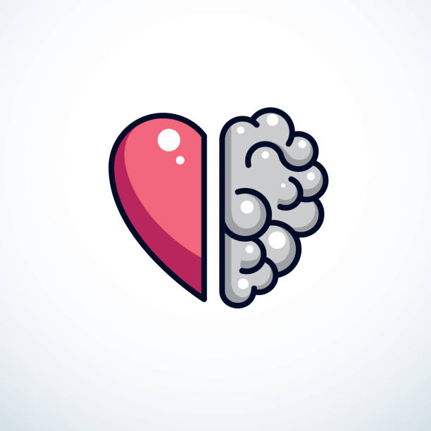 Heart and Brain concept, conflict between emotions and rational thinking, teamwork and balance between soul and intelligence. Vector icon design. Heart and Brain concept, conflict between emotions and rational thinking, teamwork and balance between soul and intelligence. Vector icon design. between stock illustrations