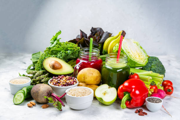 istock Alkaline diet concept - fresh foods on rustic background 961813622