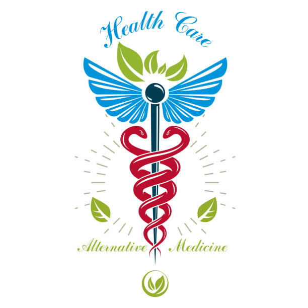 istock Aesculapius vector abstract icon, Caduceus symbol composed with bird wings for use in medical treatment. 961814942