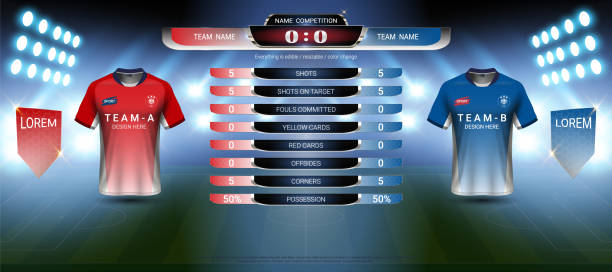 illustrations, cliparts, dessins animés et icônes de événement de sport pour le tournoi de football, maquette maillot football et tableau de bord correspond à la stratégie vs modèle graphique diffusé, pour la note de présentation ou de résultats de jeu (vecteur eps10, entièrement modifiables) - sports uniform blue team event sports activity