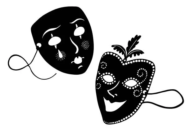 Vector illustration of Theater masks in black and white