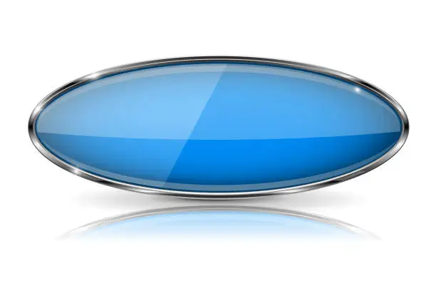 Vector illustration of Blue oval button with chrome frame