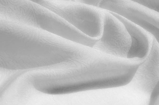 istock Texture, background, pattern. Fabric - silk light. Italian white fabric with white tones is a small floral pattern. Solid Silk Charmeuse fabric - light silver lining 961841502