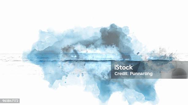 Abstract Blue Colorful Soft Wave Water Sea On Watercolor Painting Background Stock Photo - Download Image Now