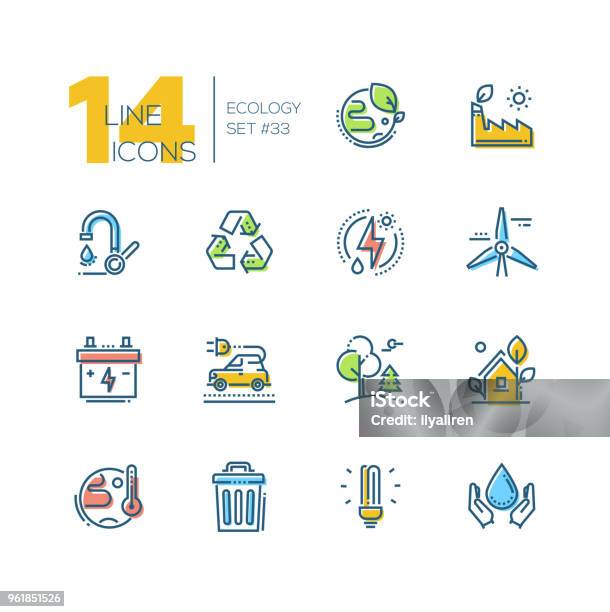 Ecology Set Of Line Design Style Icons Stock Illustration - Download Image Now - Icon Symbol, Environment, Environmental Conservation