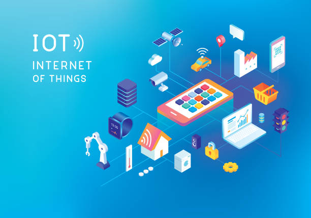 Internet of things concept Editable vector illustration on layers. 
This is an AI EPS 10 file format, with transparency effects, gradients, one blend and one gradient mesh. manufactured object illustrations stock illustrations