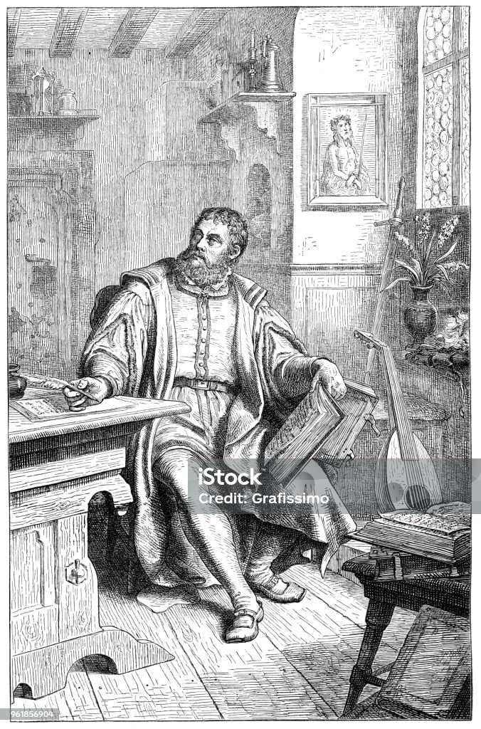 Martin Luther german reformer translating the bible in Wittenberg Martin Luther german reformer translating the bible in Wittenberg
Drawing : U. Noak
Original edition from my own archives
Source : Illustrierte Geschichte 1882 Bible stock illustration