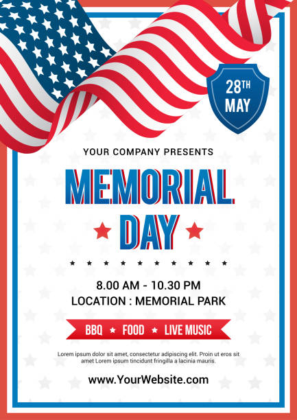 Memorial Day poster templates Vector illustration, USA flag waving with text on white star pattern background. Flyer design Memorial Day poster templates Vector illustration, USA flag waving with text on white star pattern background. Flyer design military borders stock illustrations