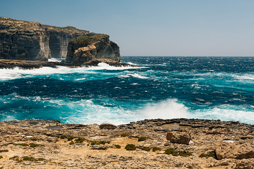 Dwerjra bay rocky coastline, Gozo, Malta