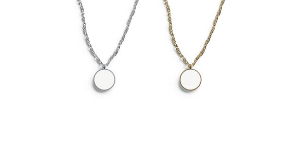 istock Blank white golden and silver pendant round mockup top view 961867528