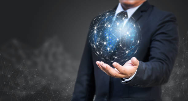 istock Businessman holding global network. Social media connection concept. 961872580