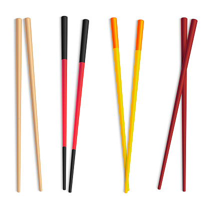 Realistic Detailed 3d Food Chopsticks Set Different Types. Vector illustration of Traditional Asian Bamboo Utensils Color Chopstick