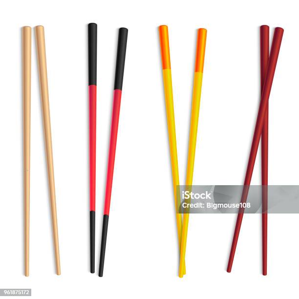 Realistic Detailed 3d Food Chopsticks Set Vector Stock Illustration - Download Image Now - Chopsticks, Japan, Sushi