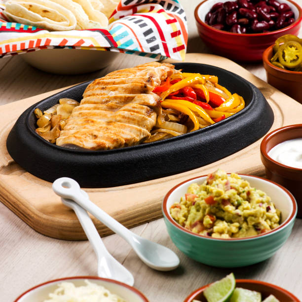 Chicken fajita in stew with souces