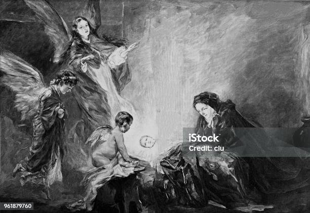 Virgin Mary With Jesus In Bethlehem Stock Illustration - Download Image Now - Jesus Christ, 1890-1899, 1898