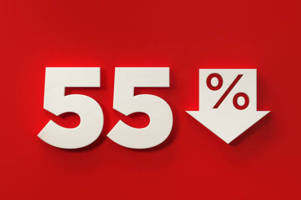 istock Fifty Five Percent Off Discount Symbol On Red Background 961880884