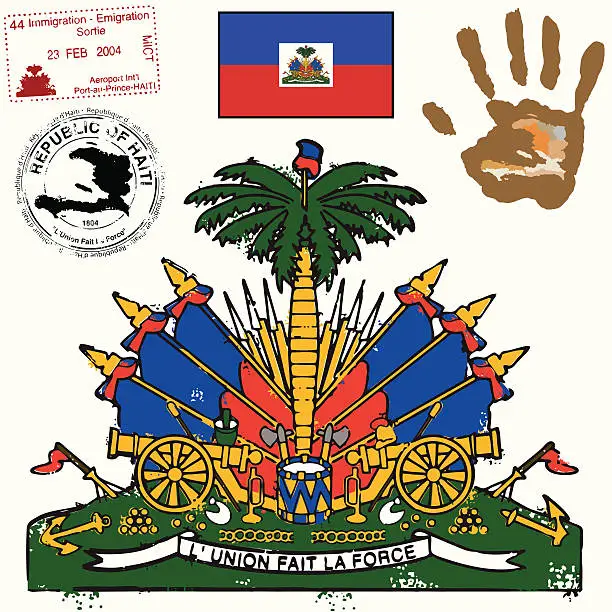 Vector illustration of Haitian Flag Coat of Arms and graphic set