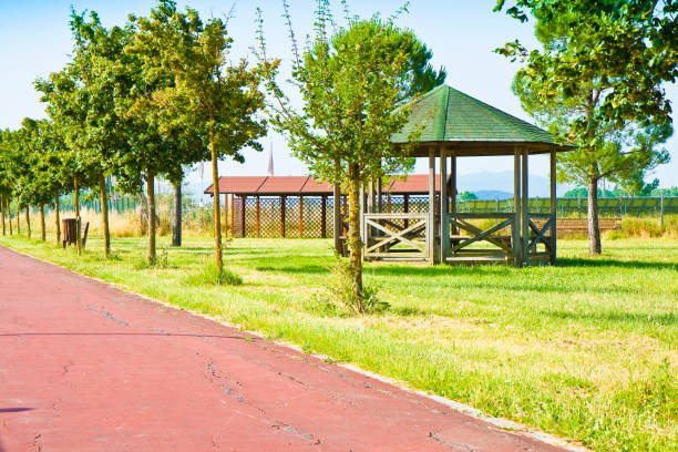 An outdoor reception set up on the grass.