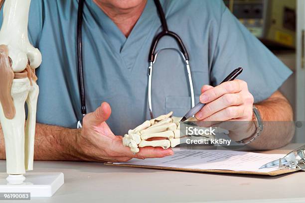 Doctor Mirando Una Junta De Mano Foto de stock y más banco de imágenes de Anatomista - Anatomista, Anatomía, Aprender
