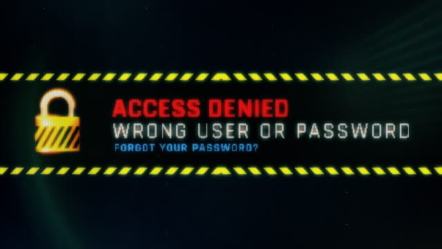 Access denied, wrong user or password screen text, system message