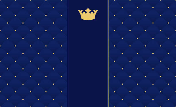 illustrations, cliparts, dessins animés et icônes de bleu marine modèle sans couture dans un style rétro avec une couronne en or. peut être utilisé pour la fête royale premium. - royal blue