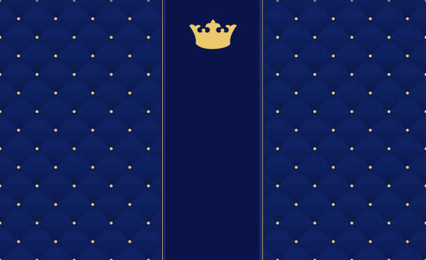 Navy blue seamless pattern in retro style with a gold crown. Can be used for premium royal party. Luxury template with vintage leather texture. Background for  king and little prince. Invitation card queen royal person stock illustrations