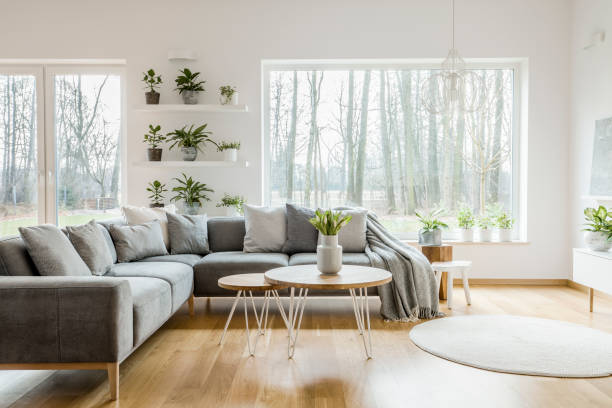 istock Natural grey living room interior 961910464