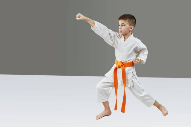 istock With an orange belt, an athlete trains a punch 961912628