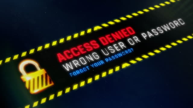 Wrong password, access denied system message on screen, authorization failed