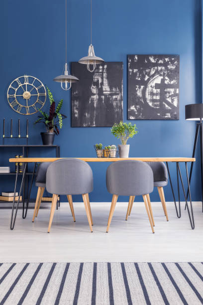 istock Dining furniture in blue interior 961916110