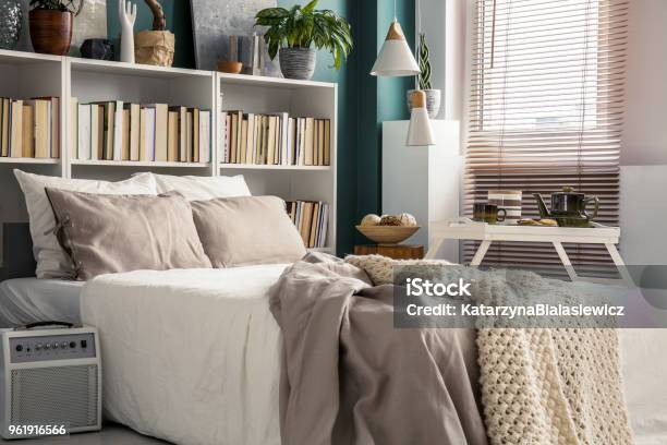 Small Bedroom With Designer Decor Stock Photo - Download Image Now - Bedroom, Small, Headboard