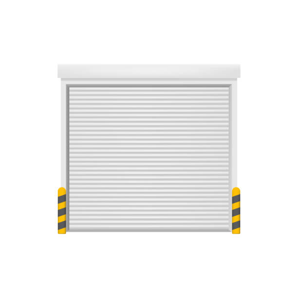 Realistic Detailed 3d Template Blank White Roller Warehouse Shutter Door. Vector Realistic Detailed 3d Template Blank White Roller Warehouse Shutter Door on a White. Vector illustration shutter door stock illustrations